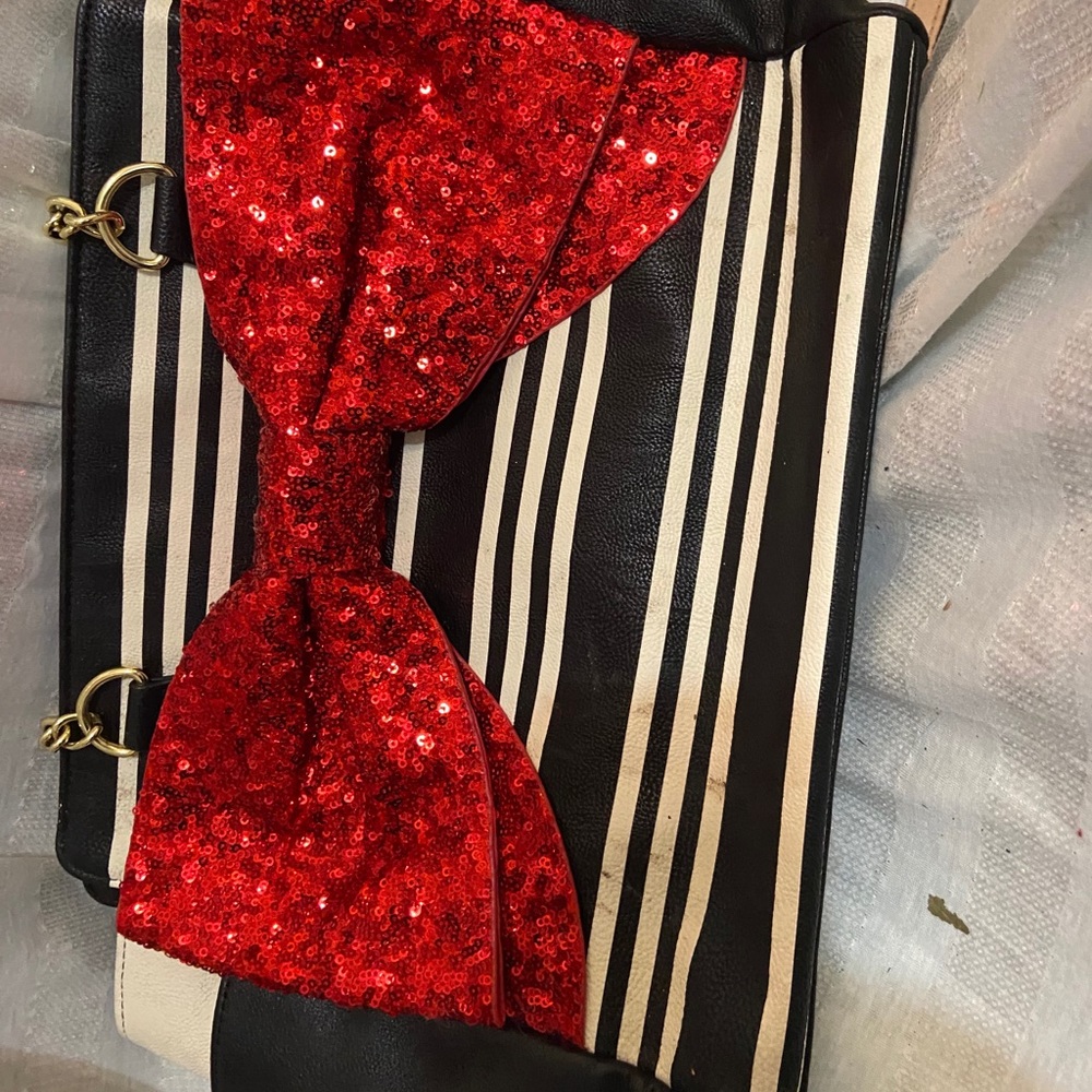 Beaty Johnson large tote with red sequin bow